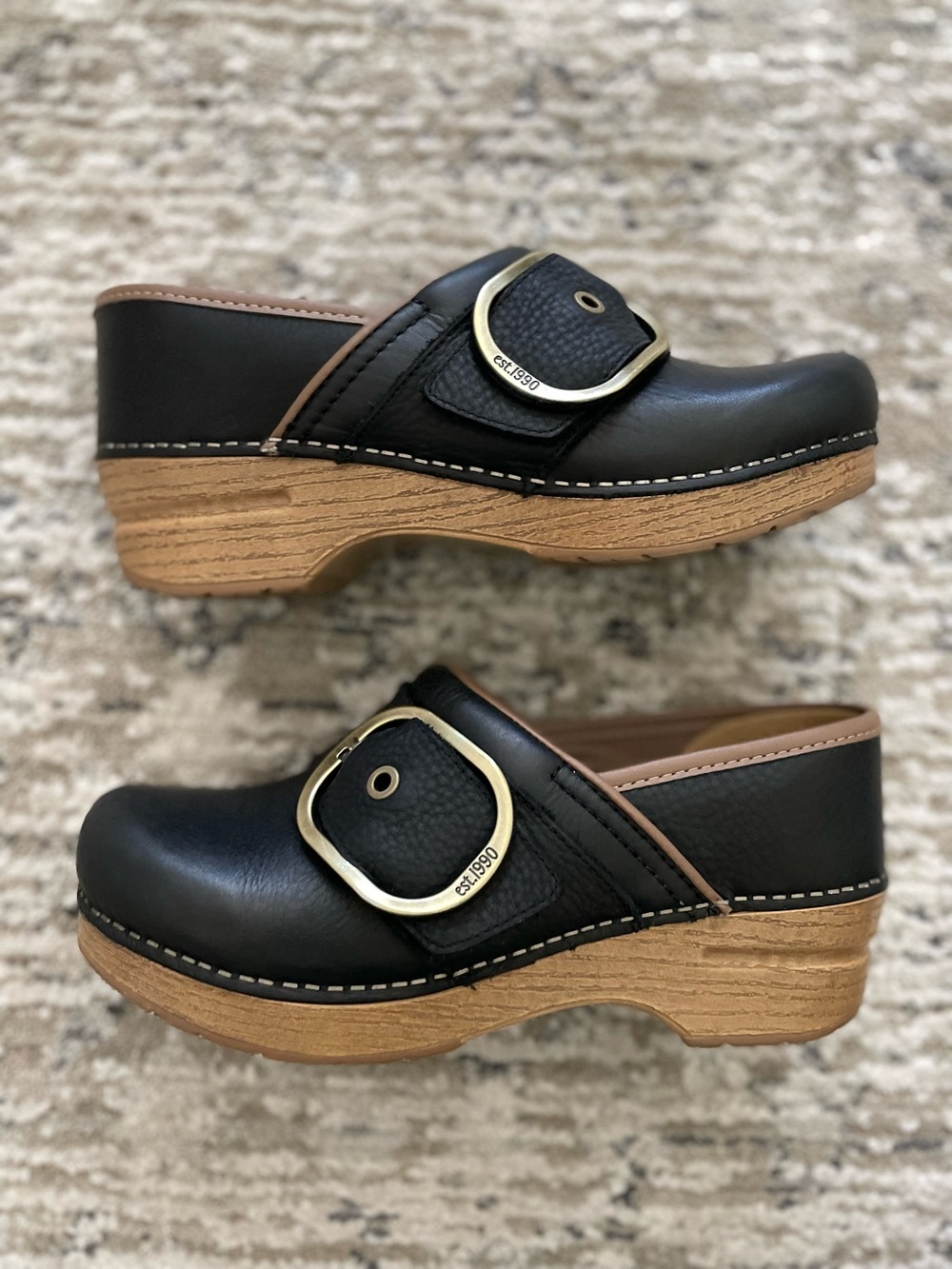 Dansko Pearson Pro Big Buckle Clog Black Nappa Leather Slip On